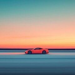 Naklejka premium High speed motion blur of a sports car driving at sunset
