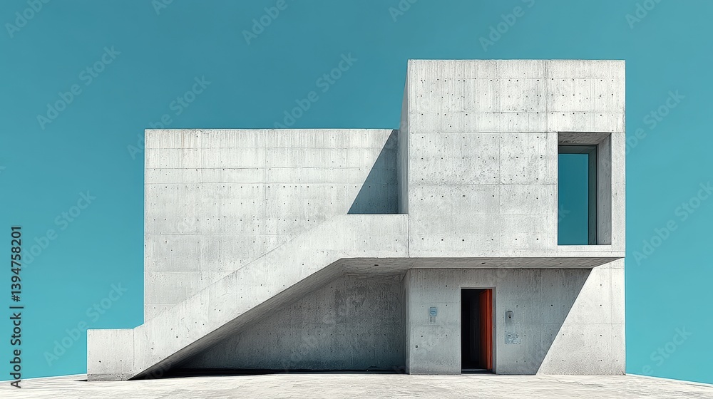 Poster modern minimalist architecture, geometric concrete structures of a modern building with a clear sky