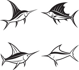 Fototapeta premium pomfret, sailfish, ray fish, salmon line art vector fish