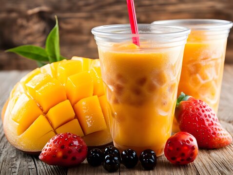 Refreshing Mango Strawberry Smoothie with Boba Pearls