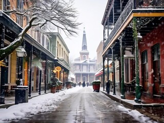 Fototapeta premium Snowy Street in the French Quarter