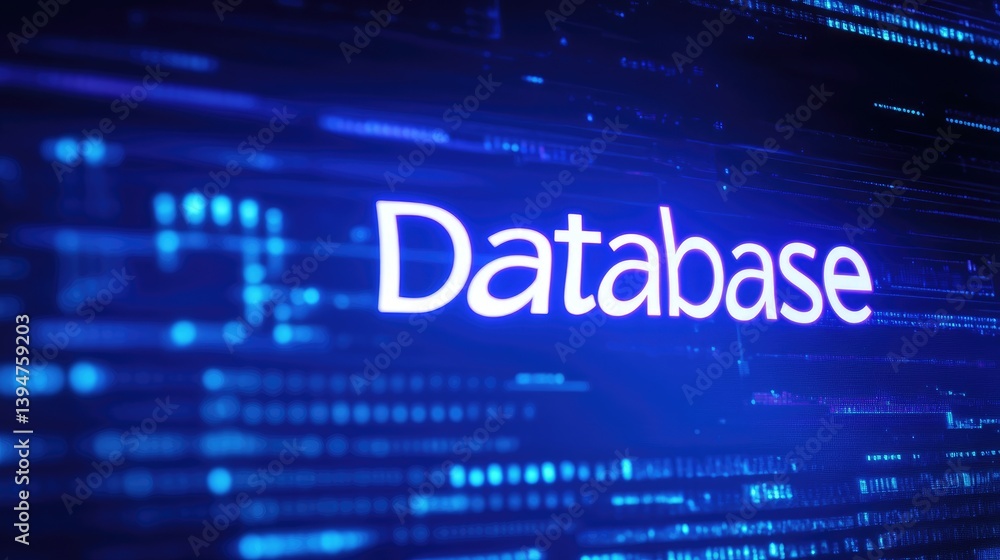 Poster digital database concept futuristic technology background blue glowing database word on a digital sc