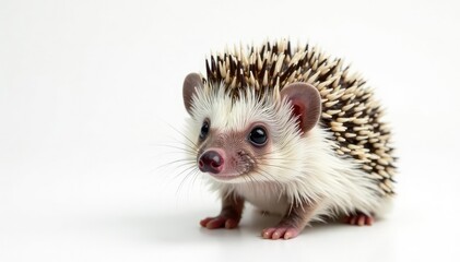 Close-up of a single hedgehog on seamless white backdrop , animal, pet