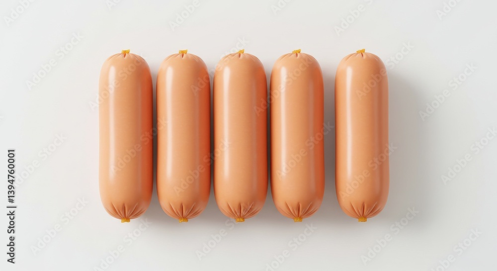 Aufkleber a top view of five sausages arranged in a row on a white surface in a studio setting with soft light