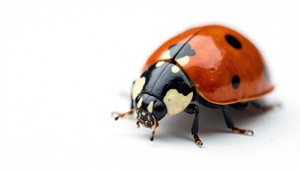 Fototapeta premium Close-up of a single ladybug on white background, wildlife, fauna