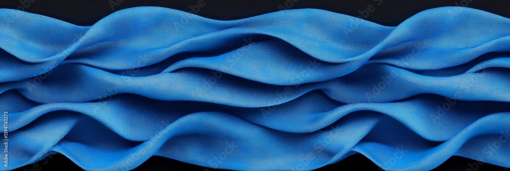 Poster abstract blue wave texture - close-up of flowing blue fabric with wave pattern, ideal for background