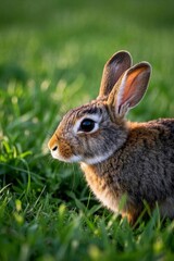 Fototapeta premium there is a small rabbit sitting in the grass looking at something