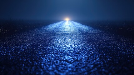 Illuminated path stretching into the dark, reflecting bright light on surface