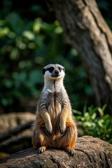 Fototapeta premium there is a small meerkat sitting on a rock in the sun