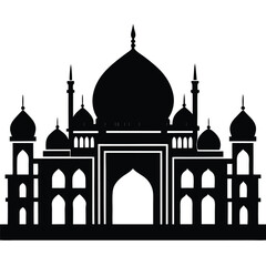 A silhouette illustration of a building with multiple domes and towers, resembling a historic architectural structure 