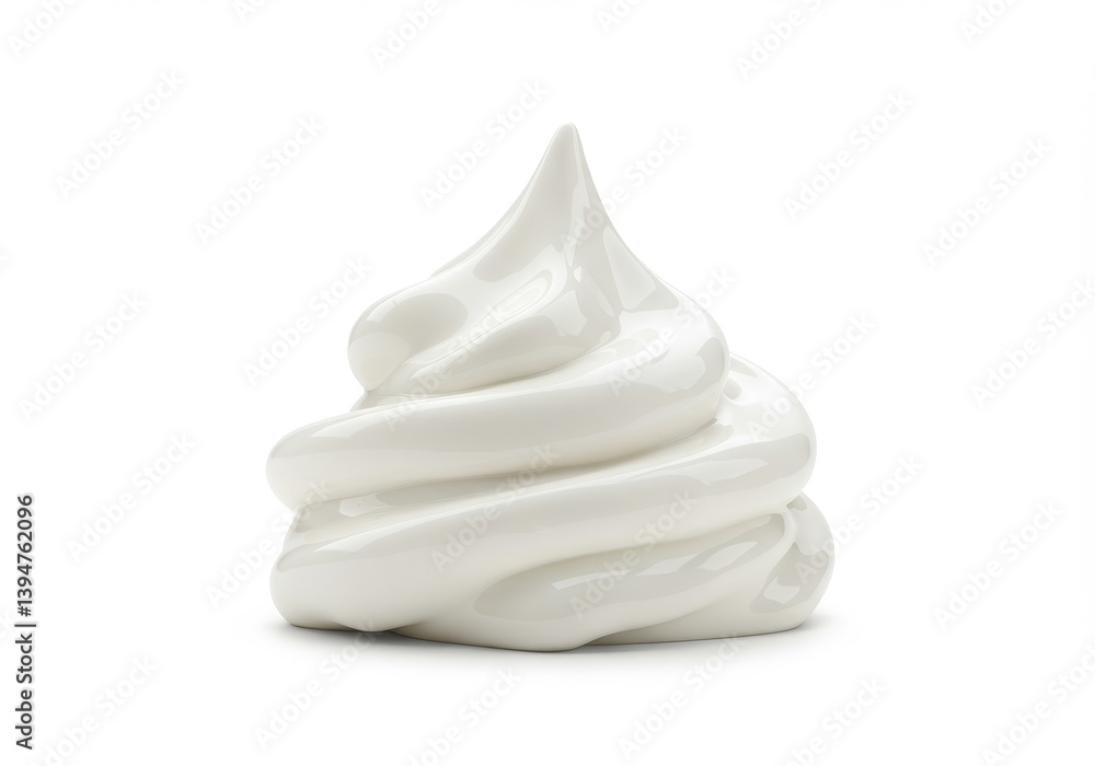 Poster a close up shot of a swirled soft serve ice cream on a plain white background in studio lighting iso