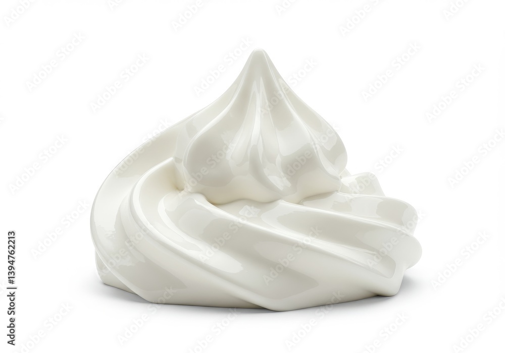 Poster a close up of a swirl of white frosting or whipped cream on a plain white background studio shot vie