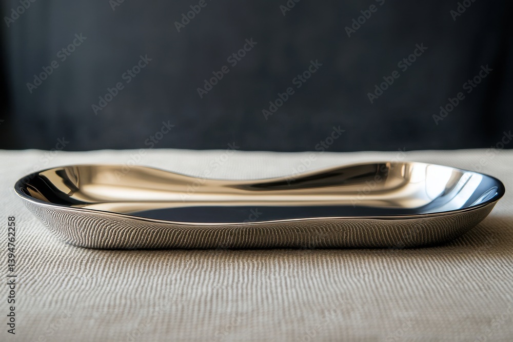 Poster elegant decorative serving tray with textured design and polished finish displayed on a neutral fabr