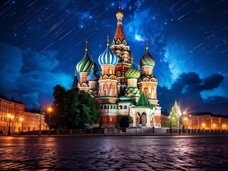 St. Basil's Cathedral Under a Starry Night