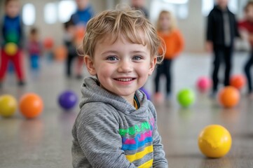 diverse group of children in sports, leisure and free time activities in summer school