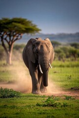 Obraz premium there is a large elephant walking on a dirt road