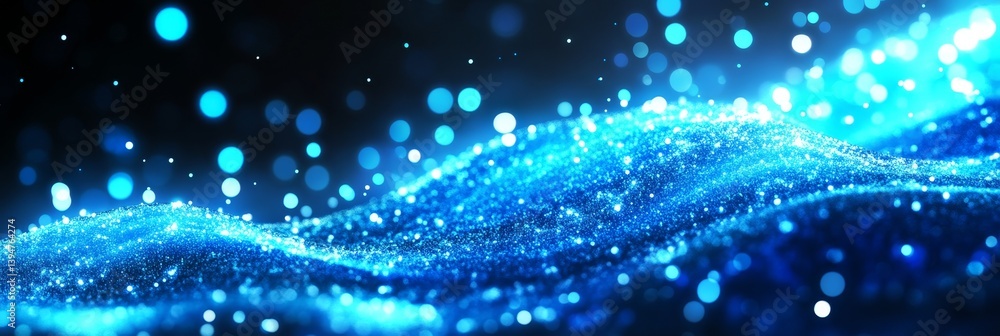 Poster blue particle wave abstract background - abstract of a blue particle wave, shimmering and glowing. p