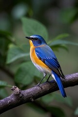 Fototapeta premium there is a blue and yellow bird sitting on a branch