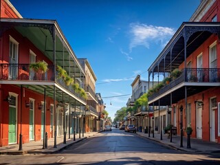 French Quarter Street Scene with Balconies