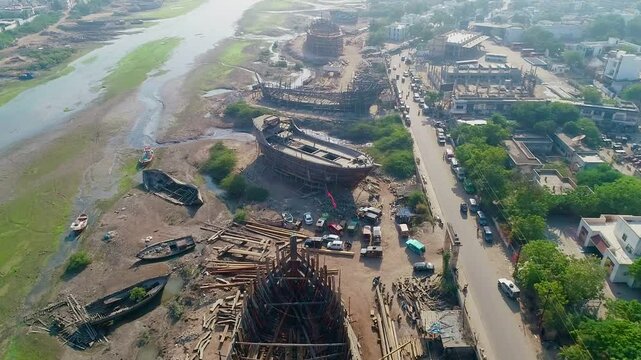 A scene from a wooden ship in progress Mandvi Kutch.