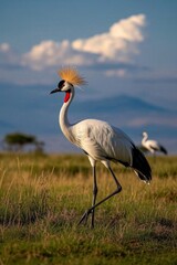 Naklejka premium there is a bird with a long beak walking in a field