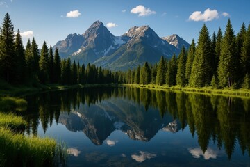 Naklejka premium Serene mountain reflection landscape.