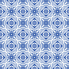 Seamless pattern, azulejo style floral ornament. Swatch is included.
