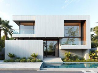 Modern luxury villa exterior in minimal scandinavian style silver color