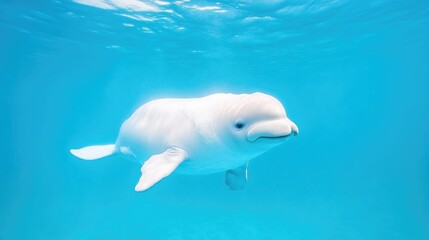 Naklejka premium White Dolphin Swimming Underwater