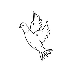 Bird flying, dove or other bird, doodle cartoon vector hand-drawn.