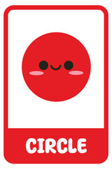 Shapes flashcards collection with cute geometric characters. Circle. Suitable for educational, memory game cards, poster for preschool, etc