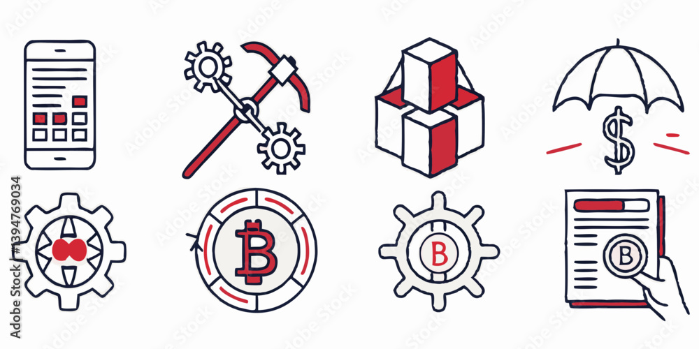Aufkleber crypto bitcoin blockchain icons flat design vector illustration