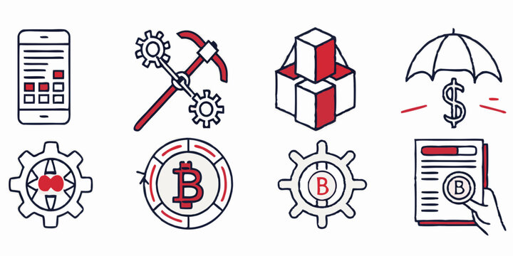 Crypto Bitcoin Blockchain Icons Flat Design Vector Illustration