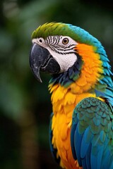 araffy parrot with a bright blue and yellow feathers and a green head