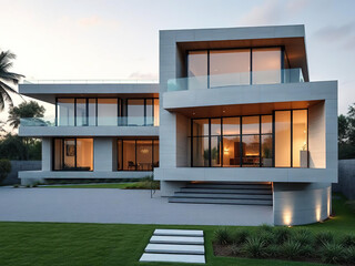 Modern luxury villa exterior in minimal scandinavian style silver color