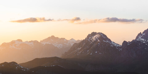 Sunset over tthe mountains with warm colors in Picos de Europa