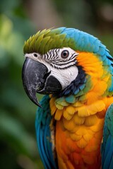 Obraz premium araffe parrot with a blue and yellow feathers and a green head