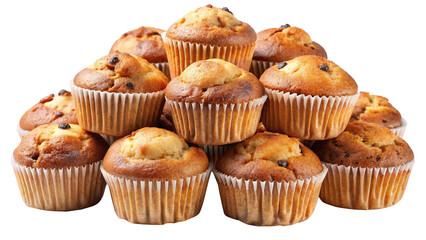 A delicious pile of freshly baked muffins with chocolate chips