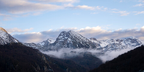 Mountain panorama at sunset on a beautiful day