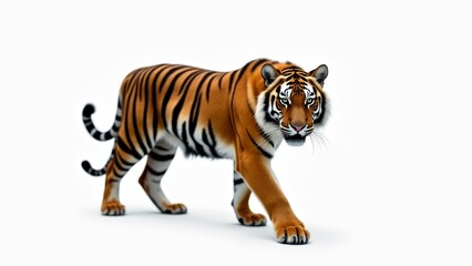 Obraz premium Bengal Tiger Walking On White Background