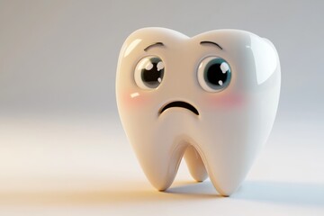 A sad cartoon tooth with big eyes, expressing dental health concerns.