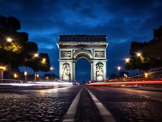 Arc de Triomphe at Night with Traffic Lights