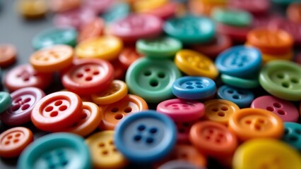 Pile Of Colorful Sewing Buttons Close-Up