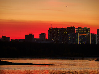 Beautiful sunset sky in Novosibirsk.