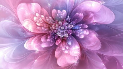 Obraz premium Colorful abstract digital artwork of blooming flower petals in motion, blending vibrant hues of pink, purple, and blue on a dark background, modern generative art style