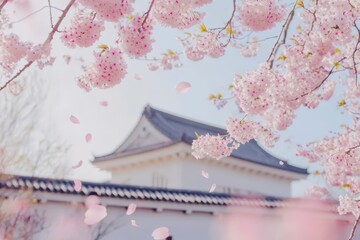 Ancient Castle of Himeji with Cherry Blossoms in Full Bloom