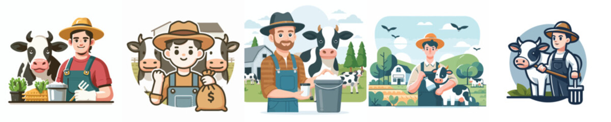 vector collection of a cattle farmer