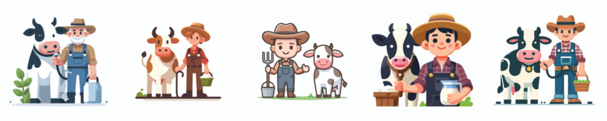 vector collection of a cattle farmer
