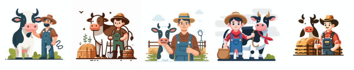 vector collection of a cattle farmer