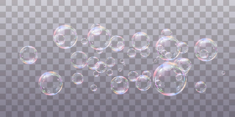 Festive bubbles.Network of realistic soap bubbles.Vector.EPS 10.